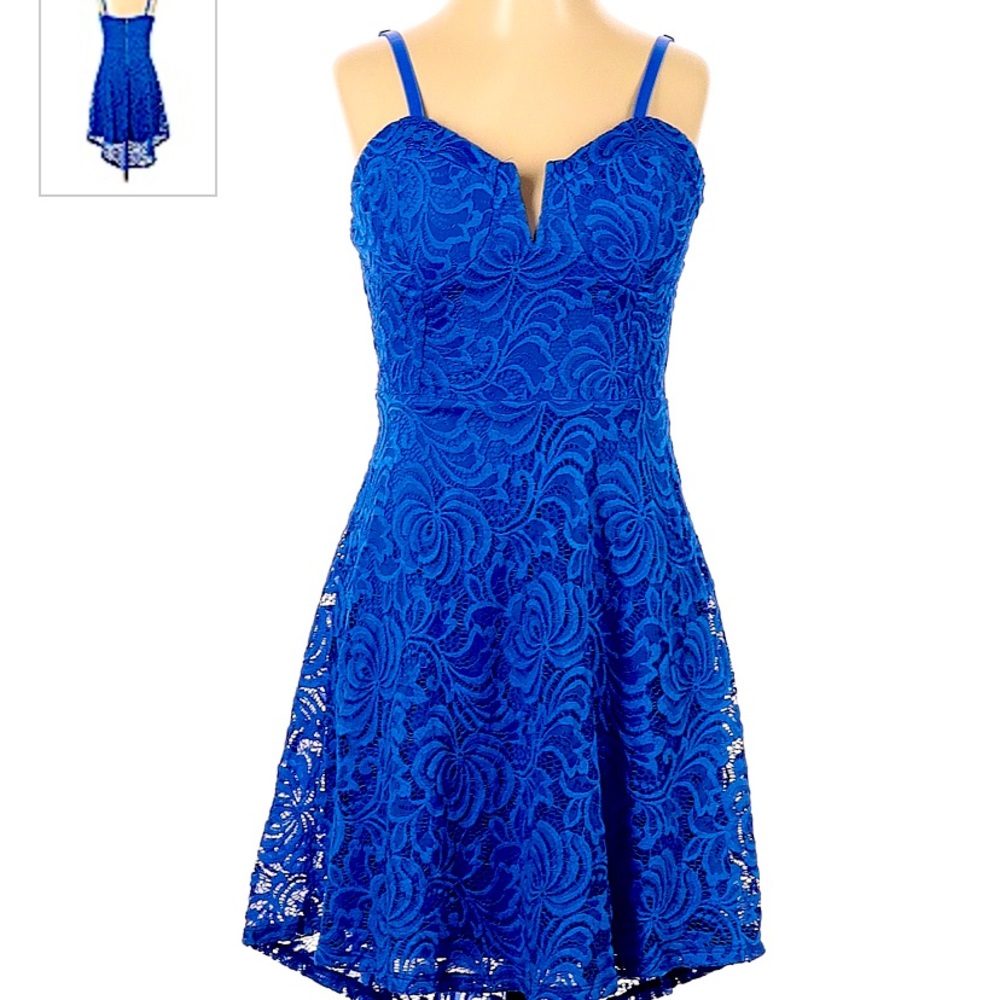 Material Girl laced blue homecoming dress